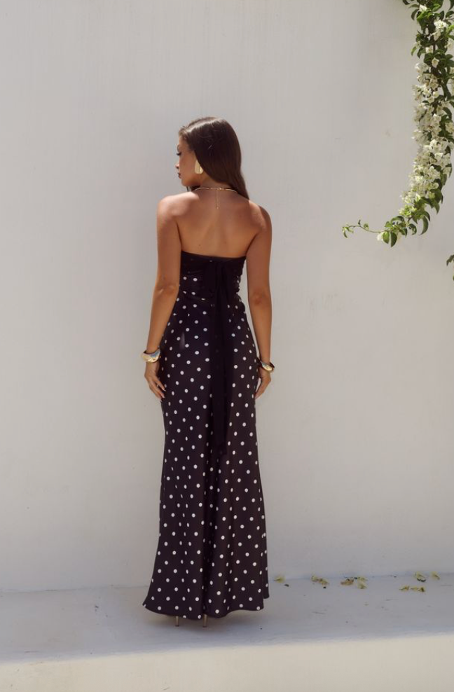 Kadie Off Shoulder Maxi Dress Black Polka Dot
