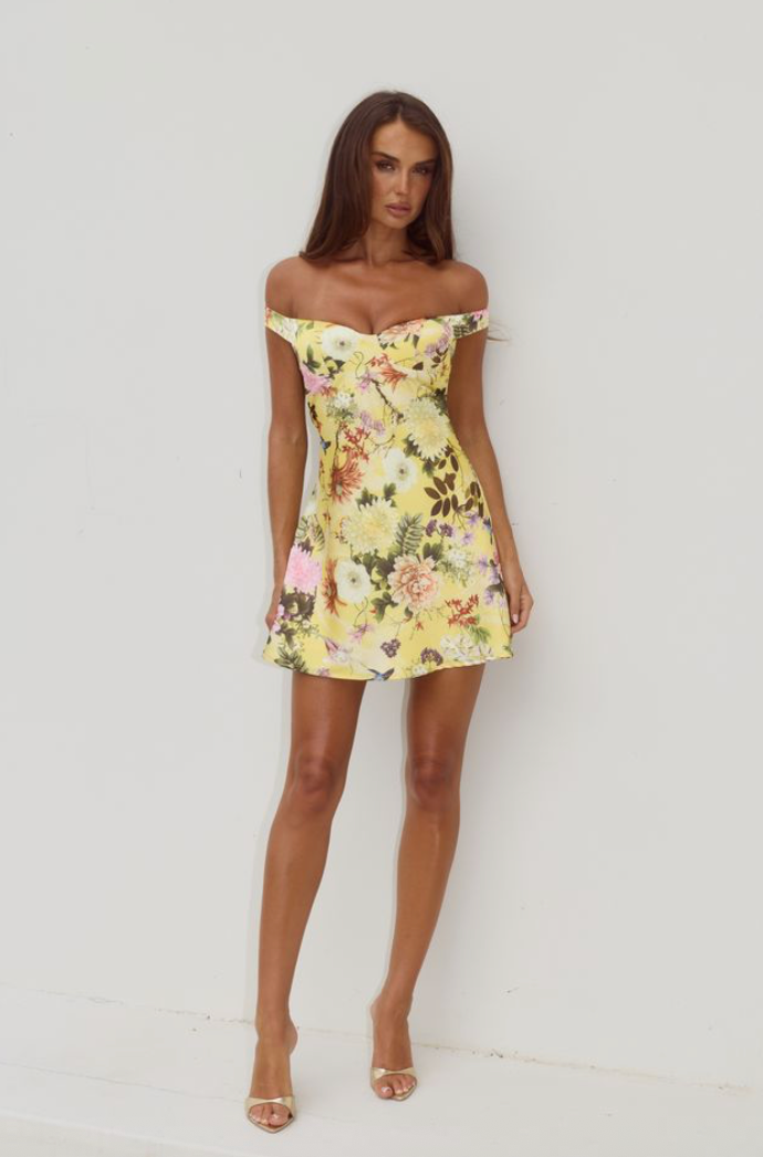 Aveta Off Shoulder Mini Dress Kendall Yellow