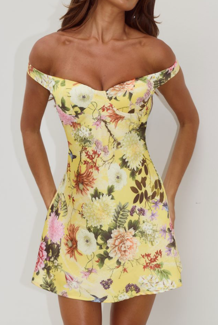 Aveta Off Shoulder Mini Dress Kendall Yellow