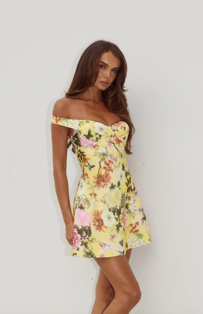 Aveta Off Shoulder Mini Dress Kendall Yellow