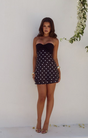 KADIE OFF SHOULDER MINI DRESS - BLACK/WHITE POLKA