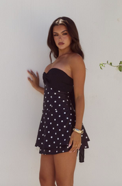 KADIE OFF SHOULDER MINI DRESS - BLACK/WHITE POLKA