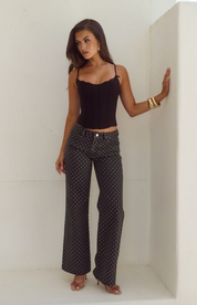 ZAVIER STRAIGHT LEG JEANS - BLACK/WHITE POLKA