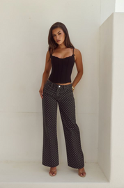 ZAVIER STRAIGHT LEG JEANS - BLACK/WHITE POLKA