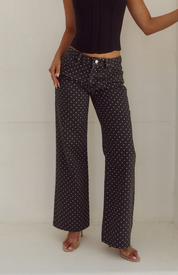 ZAVIER STRAIGHT LEG JEANS - BLACK/WHITE POLKA