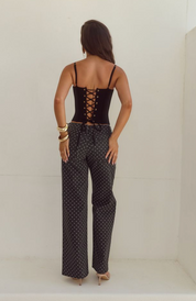 ZAVIER STRAIGHT LEG JEANS - BLACK/WHITE POLKA