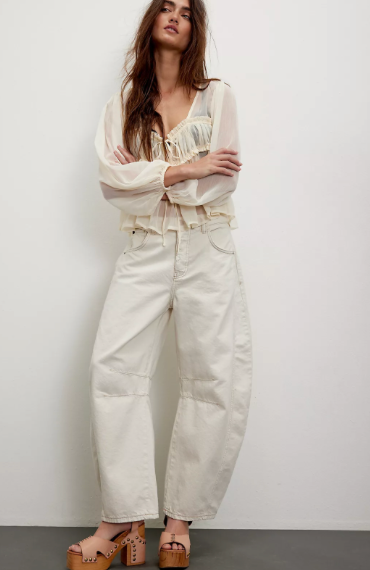 We The Free Good Luck Mid-Rise Barrel Jeans Milk