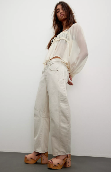 We The Free Good Luck Mid-Rise Barrel Jeans Milk