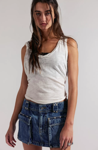 We The Free Hera Studded Denim Mini Skirt Juno