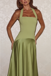 ODINA SQUARE NECK MAXI DRESS - PALM
