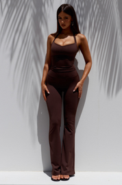 KIARA HIGH RISE FLARED LEGGINGS - CHOCOLATE