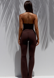 KIARA HIGH RISE FLARED LEGGINGS - CHOCOLATE