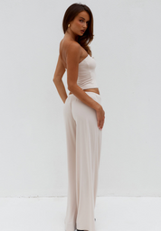 ANJI RELAXED WIDE LEG SWEATPANTS - BISCUIT