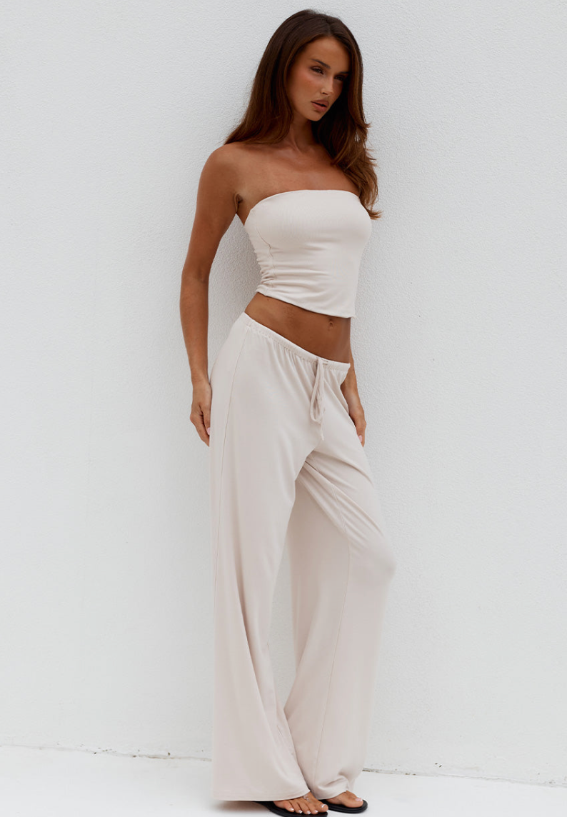 ANJI RELAXED WIDE LEG SWEATPANTS - BISCUIT
