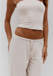 ANJI RELAXED WIDE LEG SWEATPANTS - BISCUIT