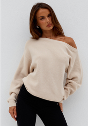DIONNE OFF SHOULDER KNIT SWEATER - BISCUIT