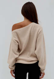 DIONNE OFF SHOULDER KNIT SWEATER - BISCUIT