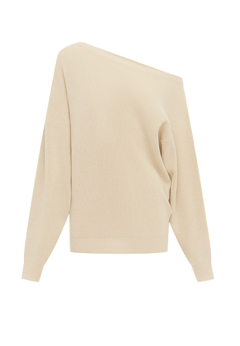 DIONNE OFF SHOULDER KNIT SWEATER - BISCUIT