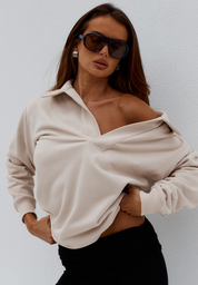 LAURETTE OVERSIZED POLO SWEATER - BISCUIT