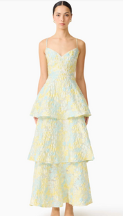 Penelope Tiered Gown in Yellow & Blue Floral
