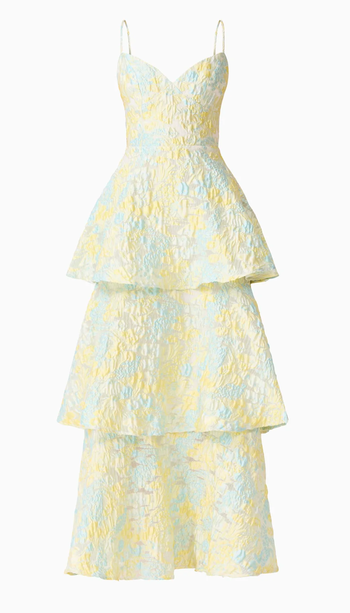 Penelope Tiered Gown in Yellow & Blue Floral