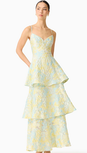 Penelope Tiered Gown in Yellow & Blue Floral