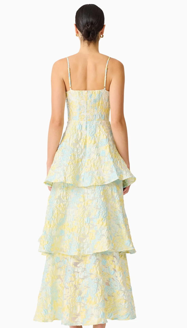 Penelope Tiered Gown in Yellow & Blue Floral