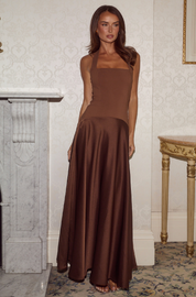 ODINA SQUARE NECK MAXI DRESS - CHOCOLATE