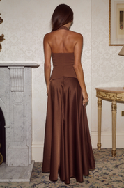ODINA SQUARE NECK MAXI DRESS - CHOCOLATE