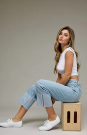 Ella Cropped Pink Tape Cuffed Classic Straight
