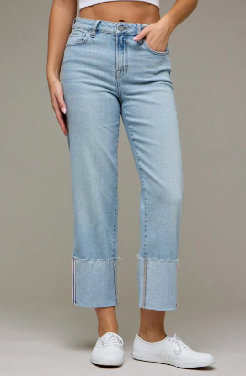 Ella Cropped Pink Tape Cuffed Classic Straight