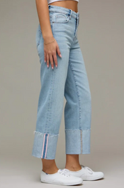 Ella Cropped Pink Tape Cuffed Classic Straight