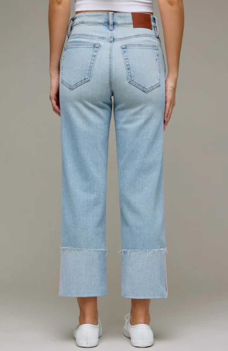 Ella Cropped Pink Tape Cuffed Classic Straight