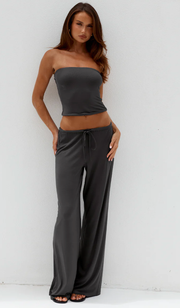 ANJI RELAXED WIDE LEG SWEATPANTS - STEEL