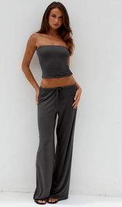 ANJI RELAXED WIDE LEG SWEATPANTS - STEEL