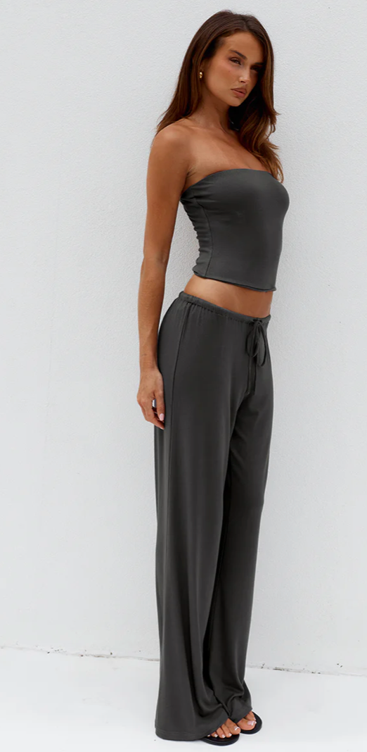 ANJI RELAXED WIDE LEG SWEATPANTS - STEEL