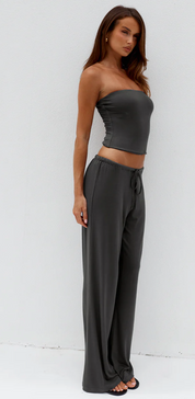 ANJI RELAXED WIDE LEG SWEATPANTS - STEEL