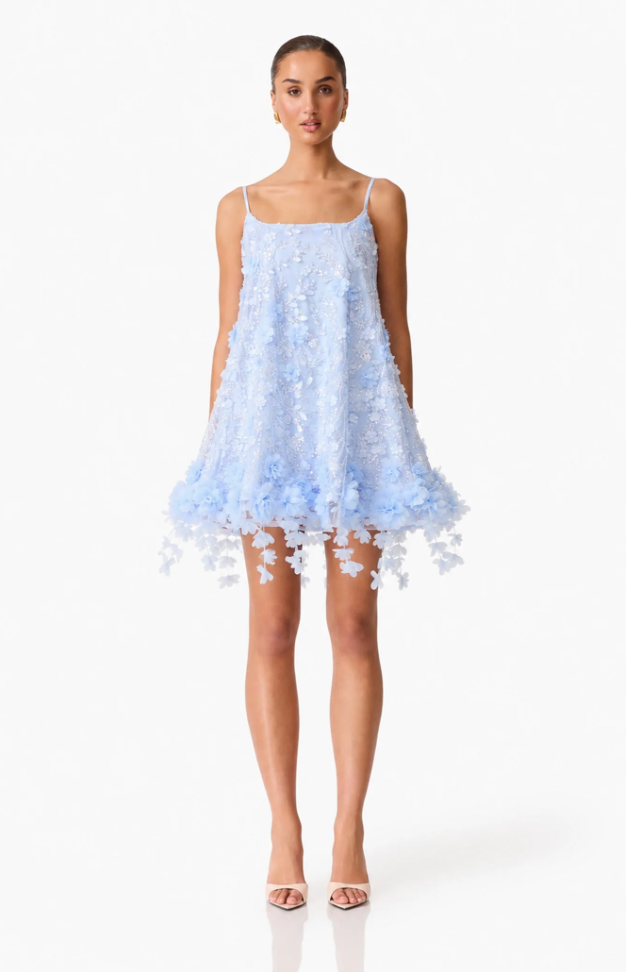 Rina Embellished Shift Mini Dress in Blue by Elliatt