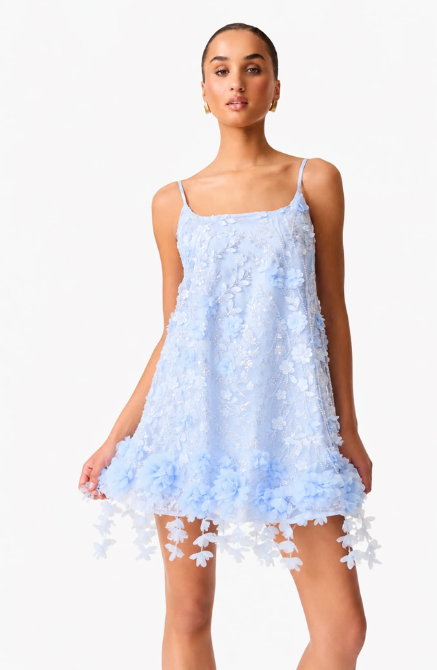 Rina Embellished Shift Mini Dress in Blue by Elliatt
