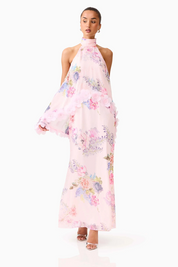 Millie Tiered Gown in Pink Floral by Elliatt
