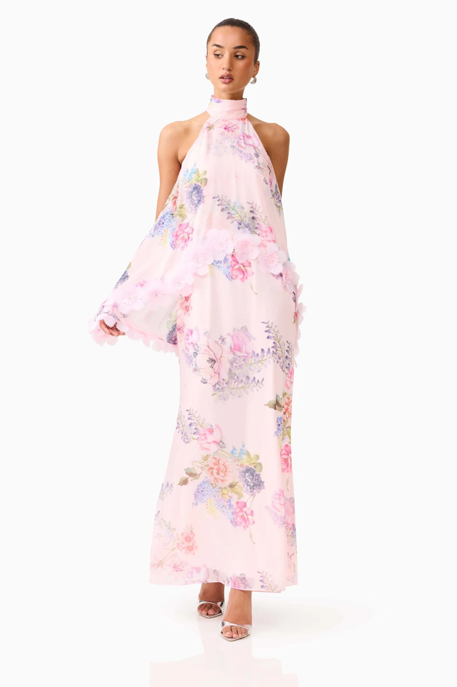 Millie Tiered Gown in Pink Floral by Elliatt