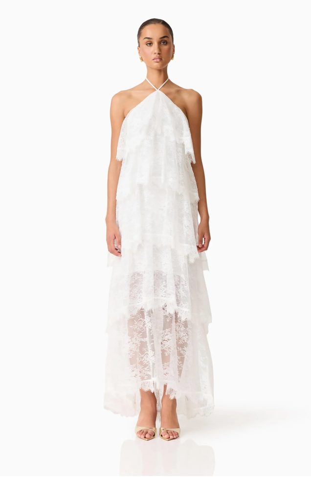 Evelin Lace Gown in White by Elliatt