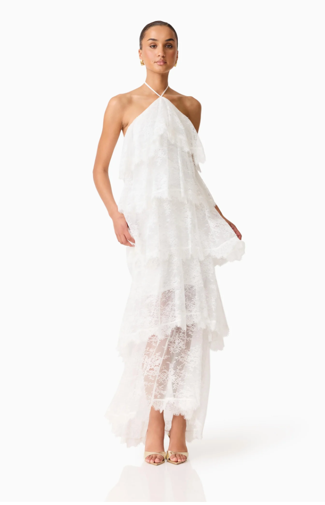 Evelin Lace Gown in White by Elliatt