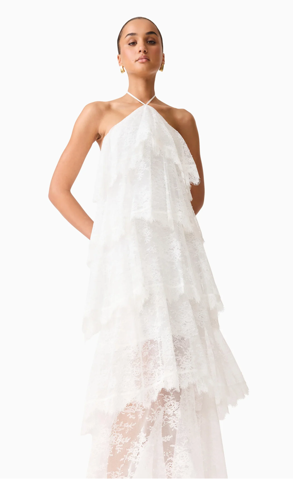 Evelin Lace Gown in White by Elliatt
