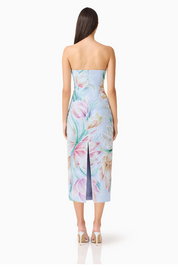 Priselle Strapless Midi Dress in Blue Floral by Elliatt