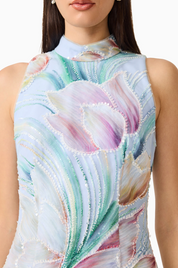 Priselle High Neck Mini Dress in Blue Floral