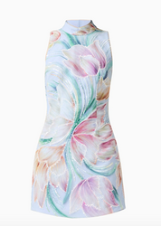 Priselle High Neck Mini Dress in Blue Floral
