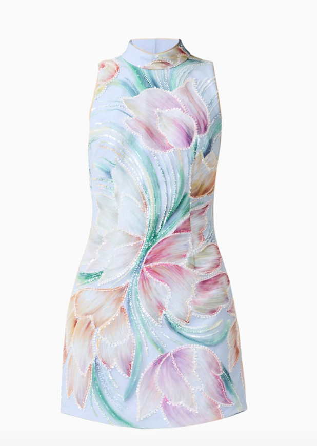 Priselle High Neck Mini Dress in Blue Floral