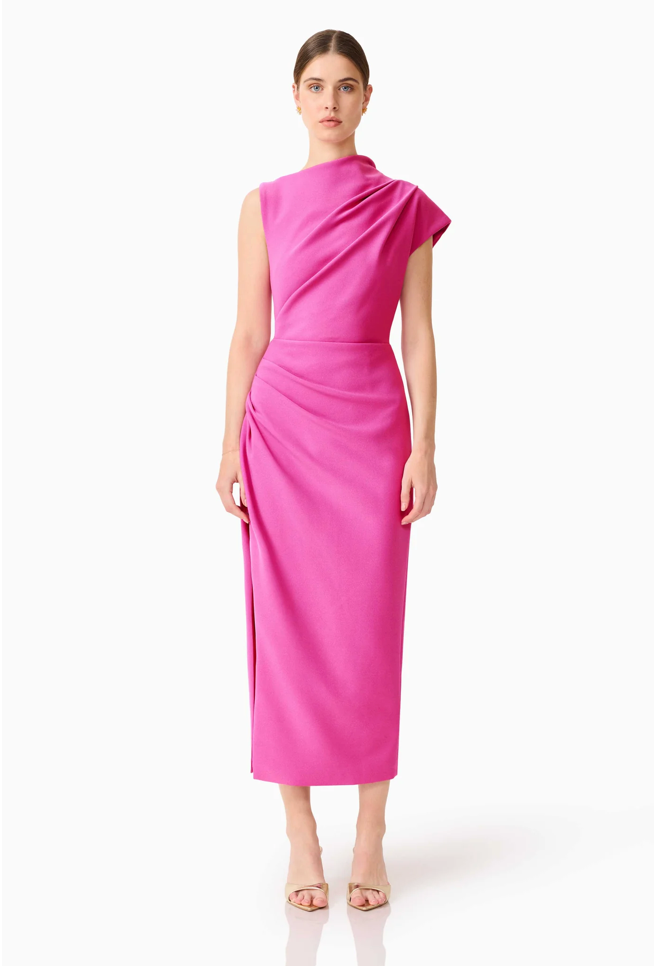 Chantal Asymmetrical Midi Dress in Pink by Elliatt