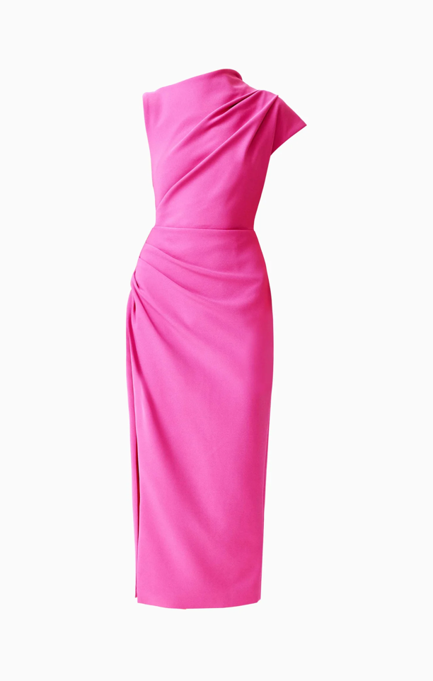 Chantal Asymmetrical Midi Dress in Pink by Elliatt